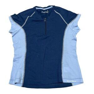 SmartWool Women's M Blue 100% Merino Wool Quarter Zip Short Sleeve Bike Top